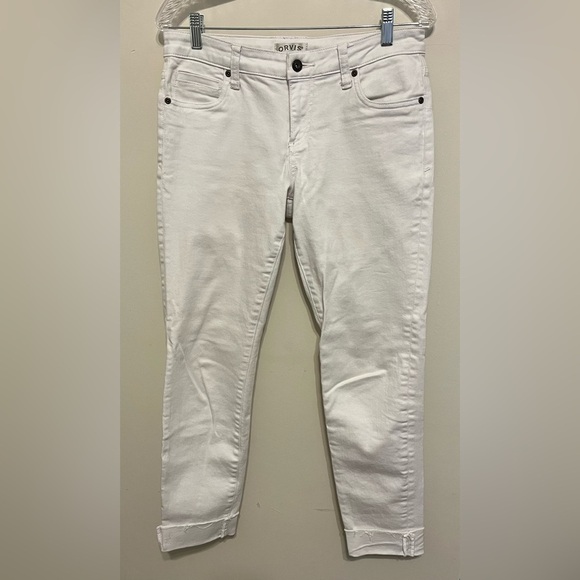 Orvis Women’s White Denim Jeans, Straight Leg Raw Hem Rolled, 27” Inseam; Size 6 - Picture 1 of 9